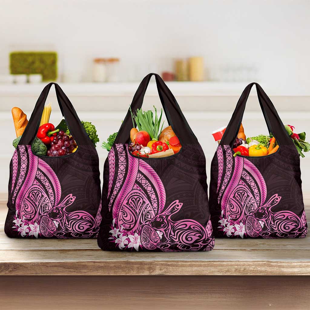 Pink Polynesia Easter Day Grocery Bag Eggs With Bunny Polynesian Pattern LT14 3-pack One Size Pink - Polynesian Pride