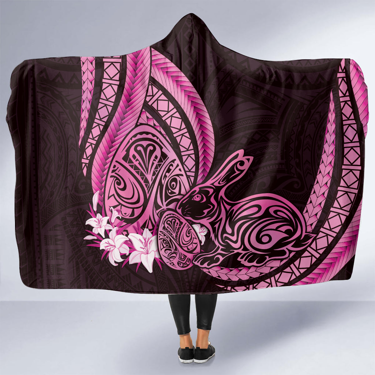 Pink Polynesia Easter Day Hooded Blanket Eggs With Bunny Polynesian Pattern LT14 - Polynesian Pride