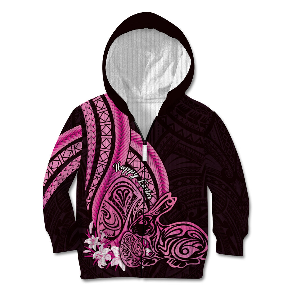 Pink Polynesia Easter Day Kid Hoodie Eggs With Bunny Polynesian Pattern LT14 Zip Hoodie Pink - Polynesian Pride