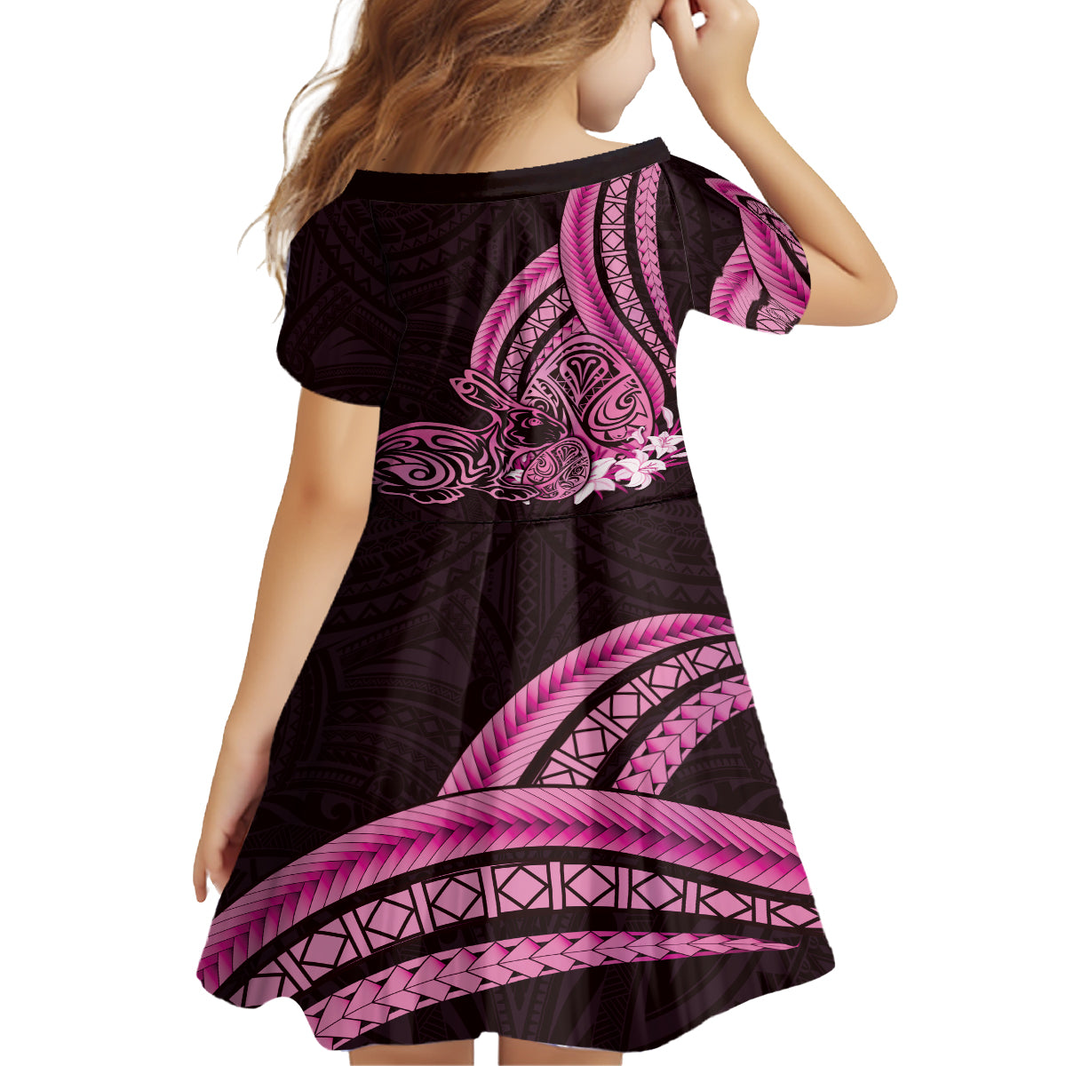 Pink Polynesia Easter Day Kid Short Sleeve Dress Eggs With Bunny Polynesian Pattern LT14 - Polynesian Pride