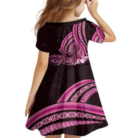 Pink Polynesia Easter Day Kid Short Sleeve Dress Eggs With Bunny Polynesian Pattern LT14 - Polynesian Pride