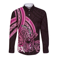 Pink Polynesia Easter Day Long Sleeve Button Shirt Eggs With Bunny Polynesian Pattern LT14 Unisex Pink - Polynesian Pride