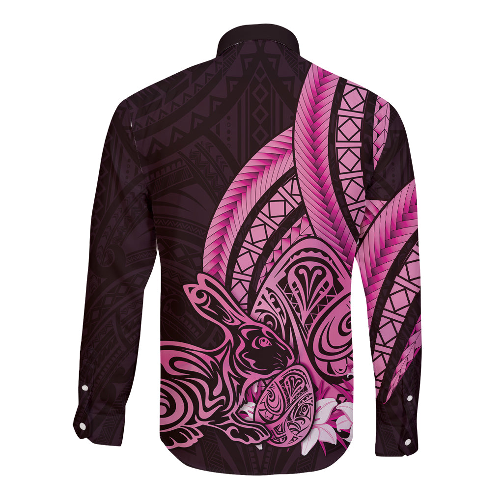 Pink Polynesia Easter Day Long Sleeve Button Shirt Eggs With Bunny Polynesian Pattern LT14 - Polynesian Pride