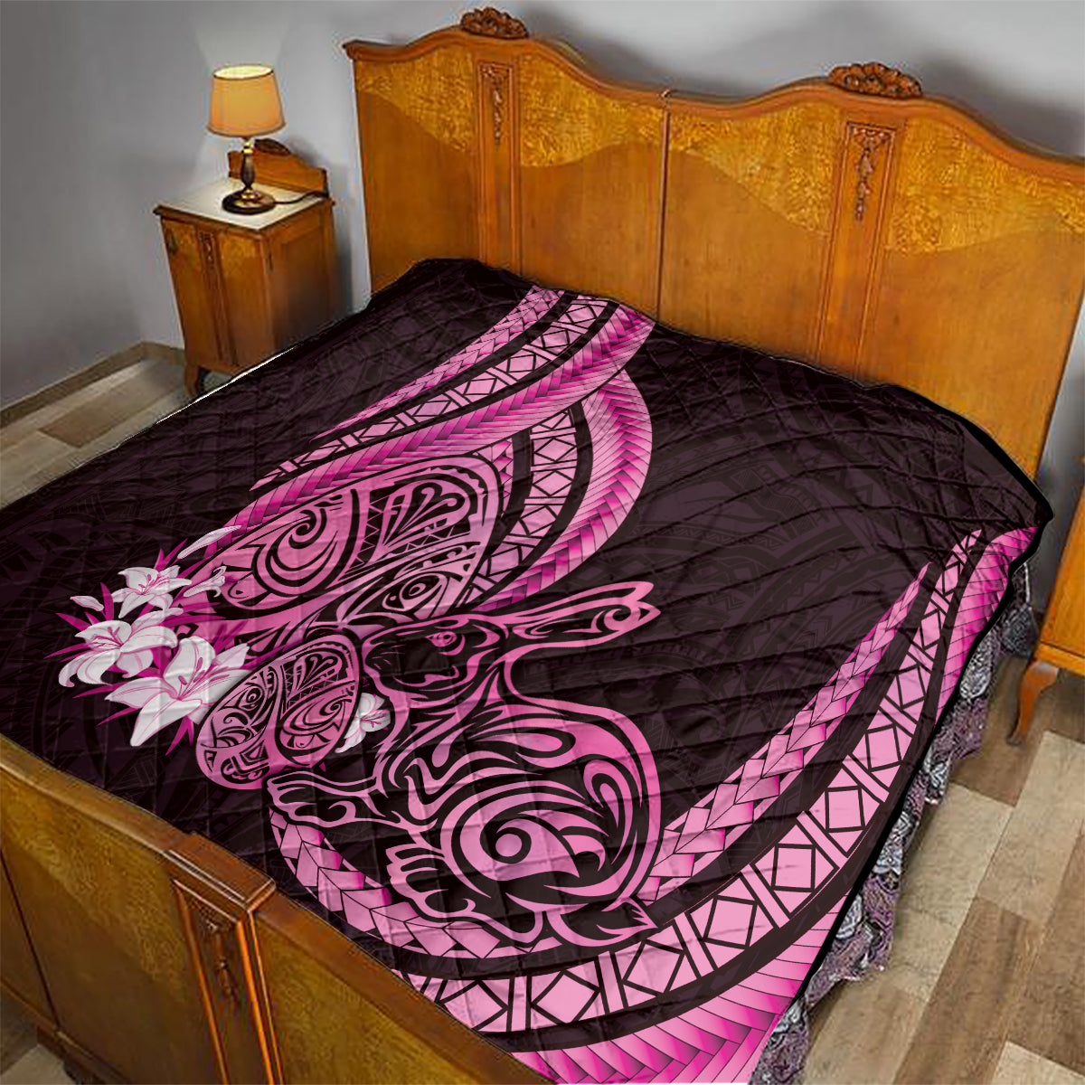 Pink Polynesia Easter Day Quilt Eggs With Bunny Polynesian Pattern LT14 - Polynesian Pride