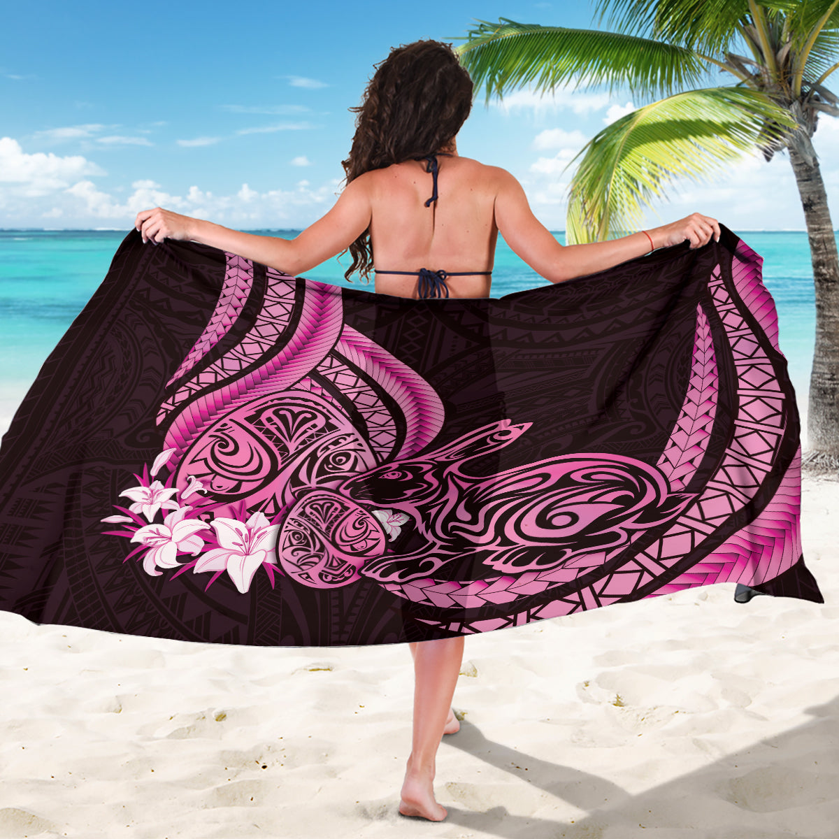 Pink Polynesia Easter Day Sarong Eggs With Bunny Polynesian Pattern LT14 - Polynesian Pride