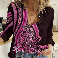 Pink Polynesia Easter Day Women Casual Shirt Eggs With Bunny Polynesian Pattern LT14 Female Pink - Polynesian Pride
