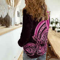 Pink Polynesia Easter Day Women Casual Shirt Eggs With Bunny Polynesian Pattern LT14 - Polynesian Pride
