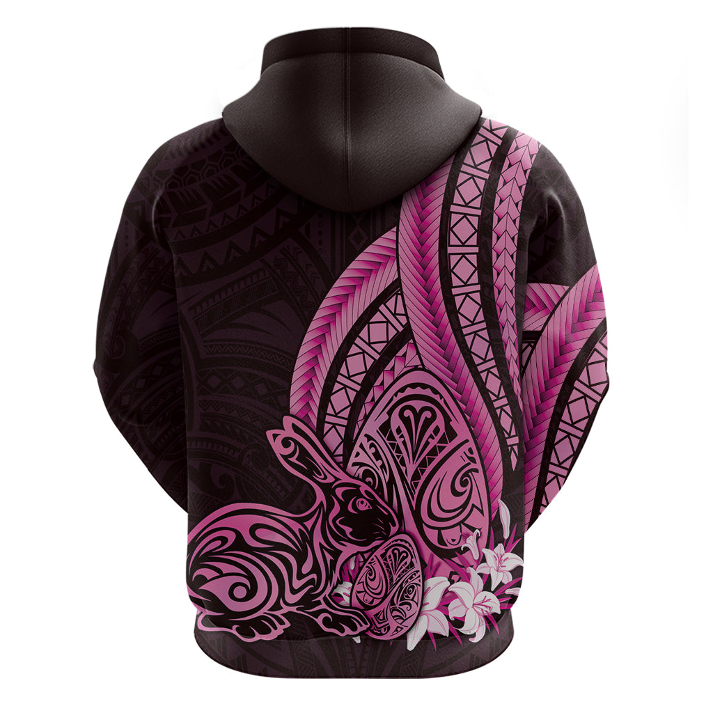 Pink Polynesia Easter Day Zip Hoodie Eggs With Bunny Polynesian Pattern LT14 - Polynesian Pride