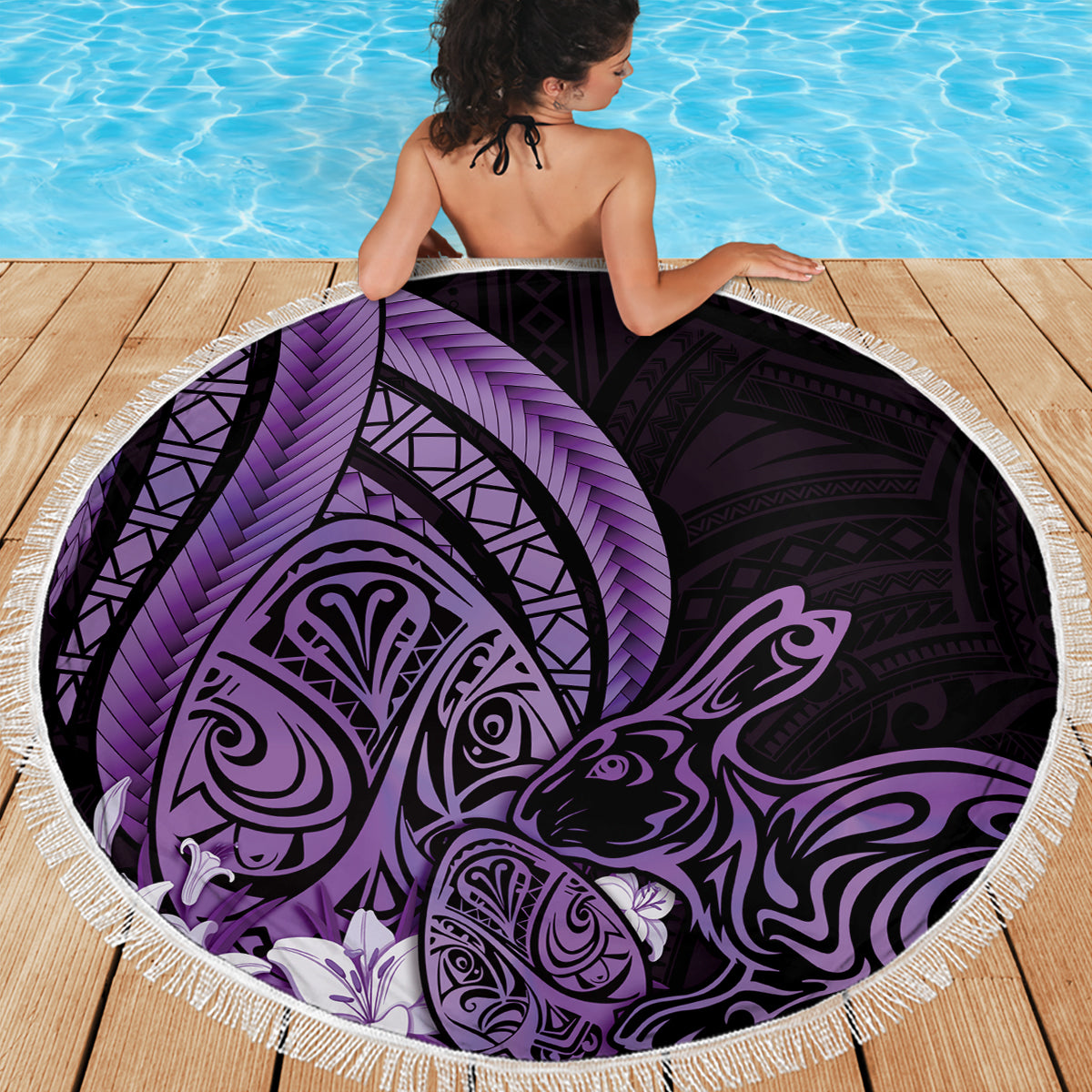 Purple Polynesia Easter Day Beach Blanket Eggs With Bunny Polynesian Pattern LT14 - Polynesian Pride