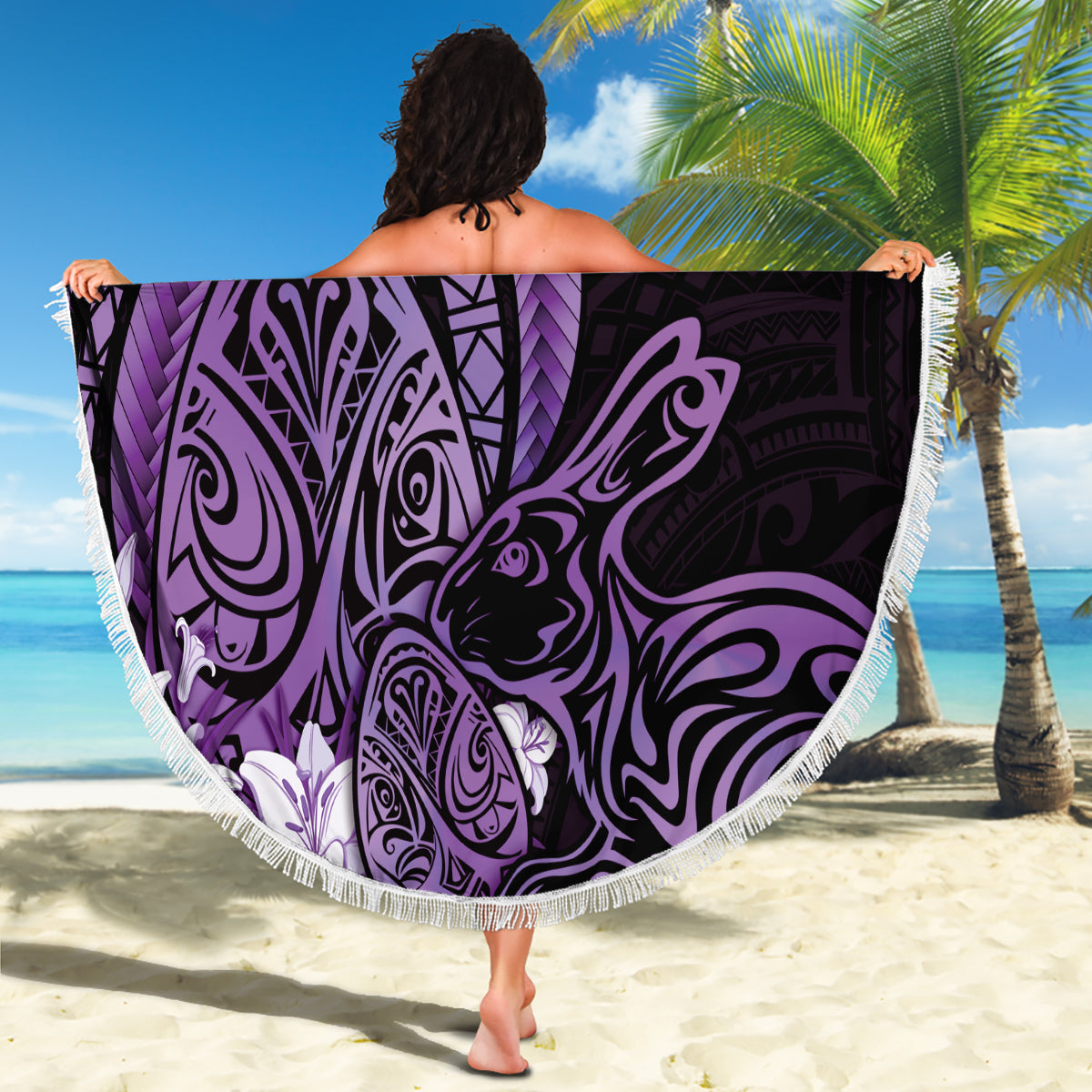 Purple Polynesia Easter Day Beach Blanket Eggs With Bunny Polynesian Pattern LT14 - Polynesian Pride