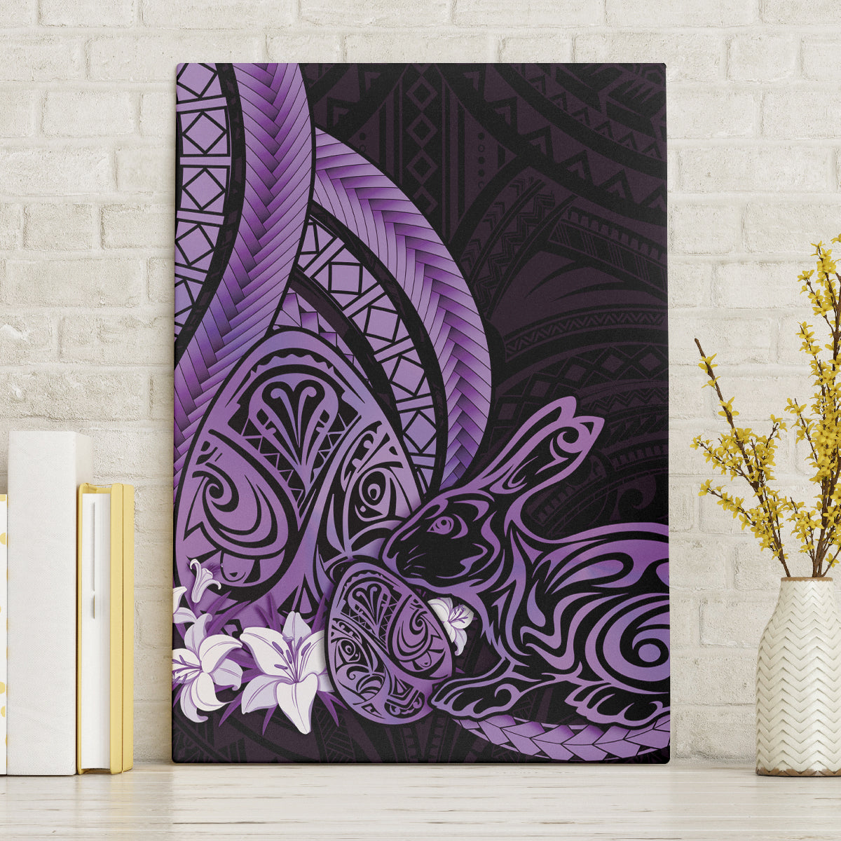 Purple Polynesia Easter Day Canvas Wall Art Eggs With Bunny Polynesian Pattern LT14 Without Frame Purple - Polynesian Pride