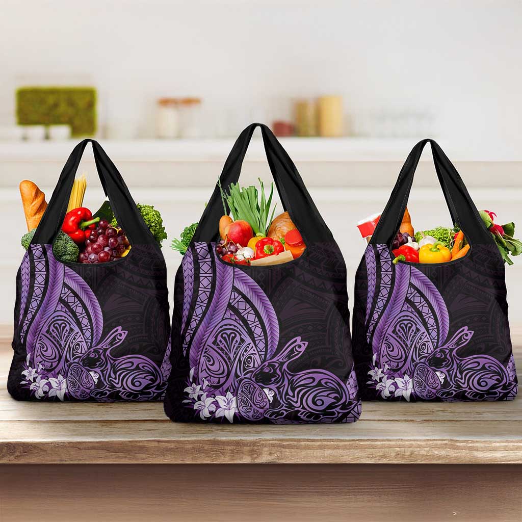 Purple Polynesia Easter Day Grocery Bag Eggs With Bunny Polynesian Pattern LT14 3-pack One Size Purple - Polynesian Pride