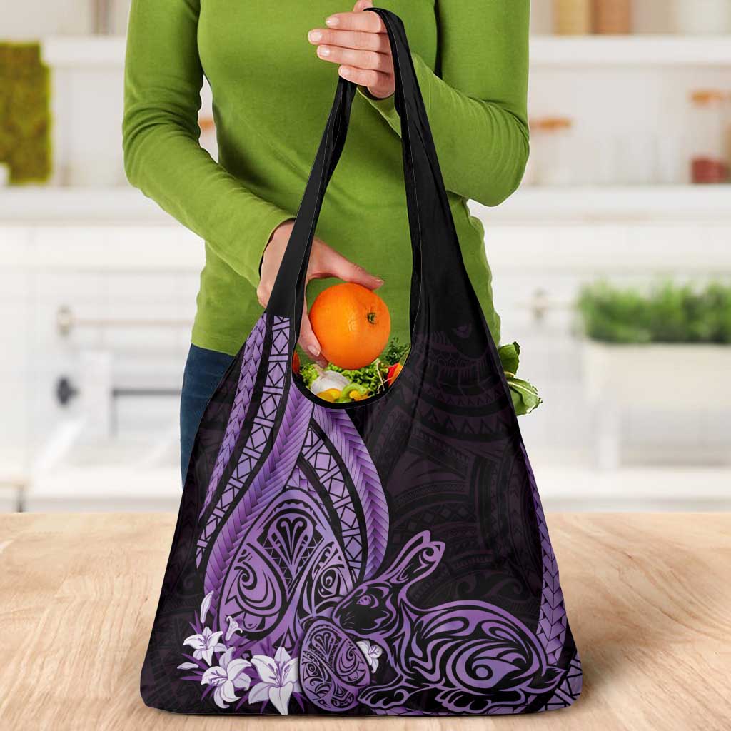 Purple Polynesia Easter Day Grocery Bag Eggs With Bunny Polynesian Pattern LT14 - Polynesian Pride