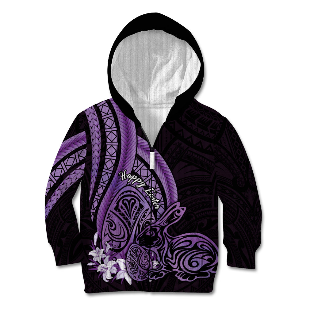 Purple Polynesia Easter Day Kid Hoodie Eggs With Bunny Polynesian Pattern LT14 Zip Hoodie Purple - Polynesian Pride