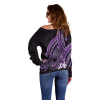 Purple Polynesia Easter Day Off Shoulder Sweater Eggs With Bunny Polynesian Pattern LT14 - Polynesian Pride