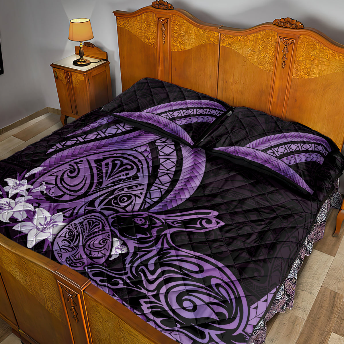 Purple Polynesia Easter Day Quilt Bed Set Eggs With Bunny Polynesian Pattern LT14 - Polynesian Pride