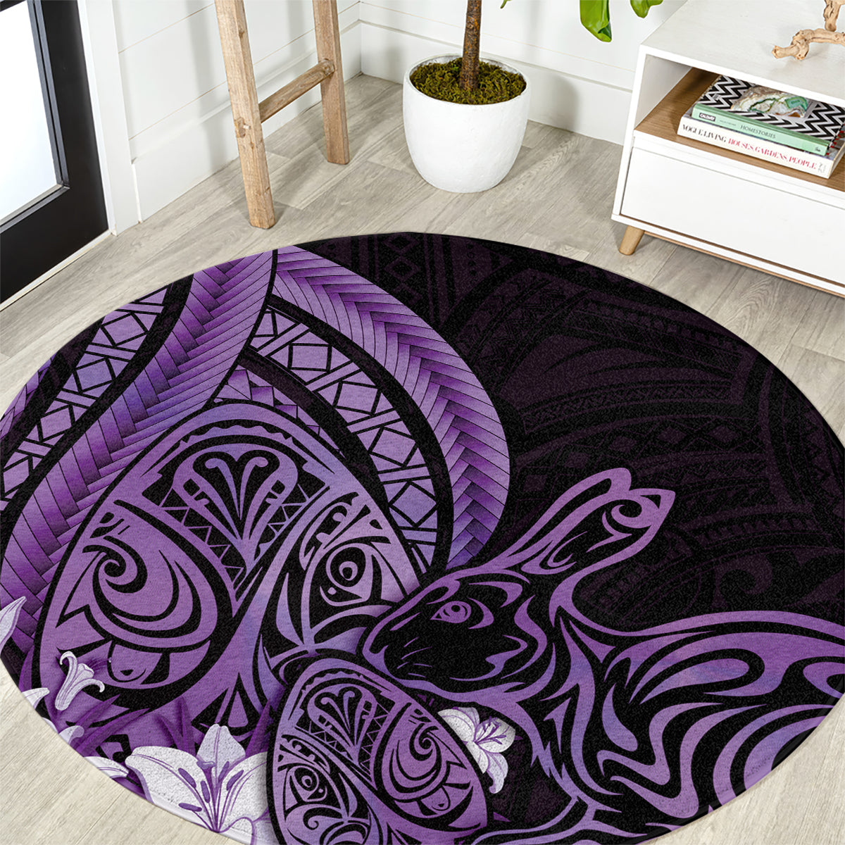 Purple Polynesia Easter Day Round Carpet Eggs With Bunny Polynesian Pattern LT14 Purple - Polynesian Pride