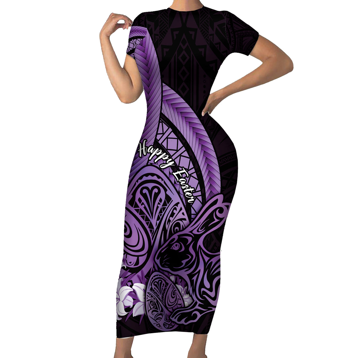 easter bodycon dress Purple Polynesia Day Short Sleeve Eggs With Bunny SS26DR192