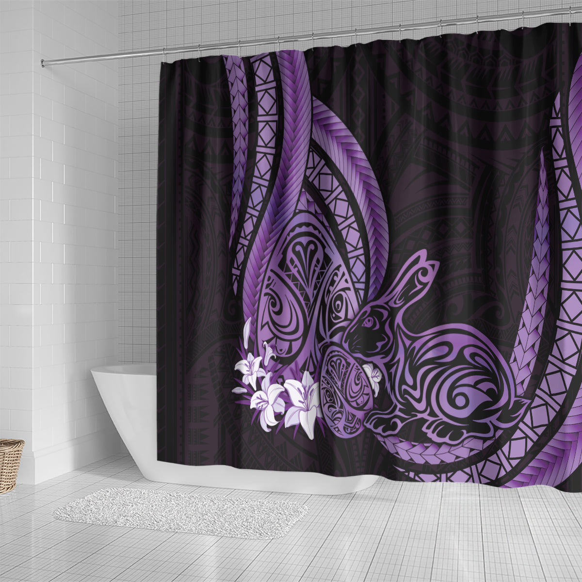 Purple Polynesia Easter Day Shower Curtain Eggs With Bunny Polynesian Pattern LT14 - Polynesian Pride