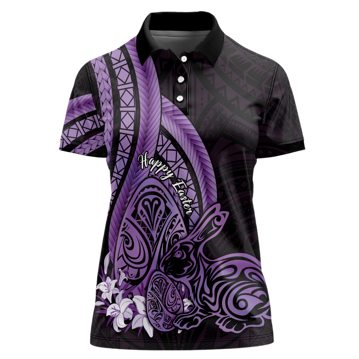 Purple Polynesia Easter Day Women Polo Shirt Eggs With Bunny Polynesian Pattern LT14 Female Purple - Polynesian Pride
