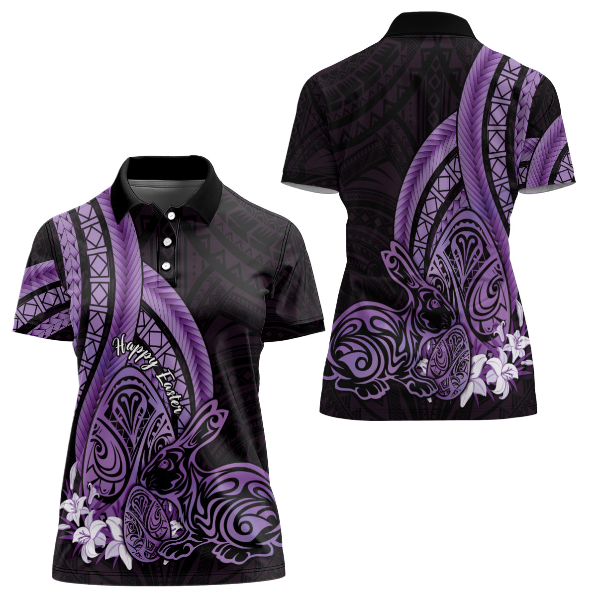 Purple Polynesia Easter Day Women Polo Shirt Eggs With Bunny Polynesian Pattern LT14 - Polynesian Pride