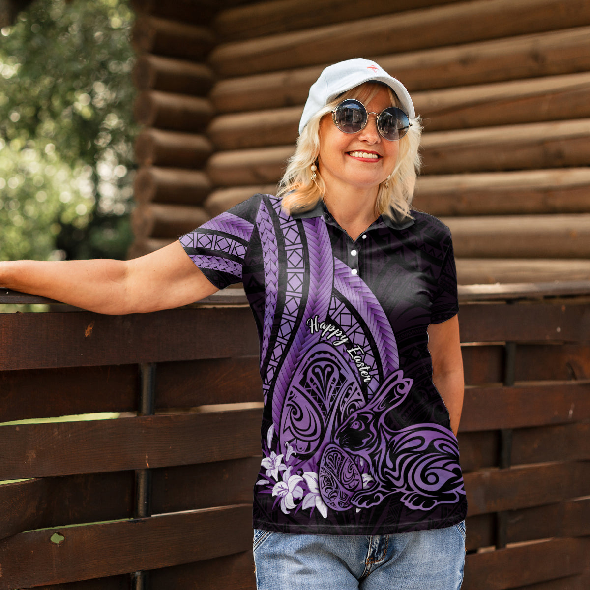 Purple Polynesia Easter Day Women Polo Shirt Eggs With Bunny Polynesian Pattern LT14 - Polynesian Pride