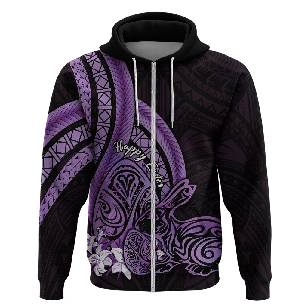Purple Polynesia Easter Day Zip Hoodie Eggs With Bunny Polynesian Pattern LT14 Zip Hoodie Purple - Polynesian Pride