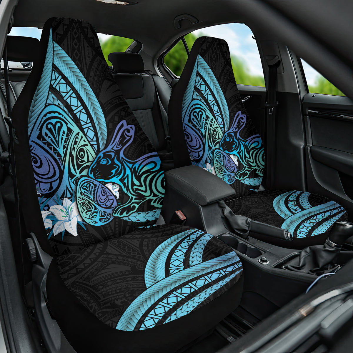 Turquoise Polynesia Easter Day Car Seat Cover Eggs With Bunny Polynesian Pattern LT14 One Size Turquoise - Polynesian Pride