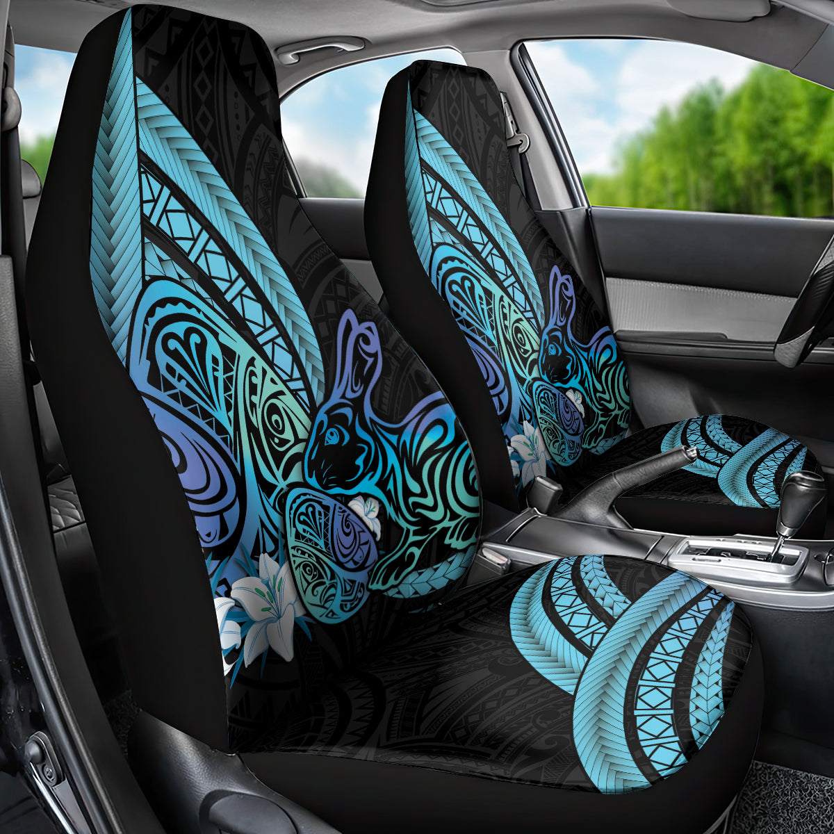 Turquoise Polynesia Easter Day Car Seat Cover Eggs With Bunny Polynesian Pattern LT14 - Polynesian Pride