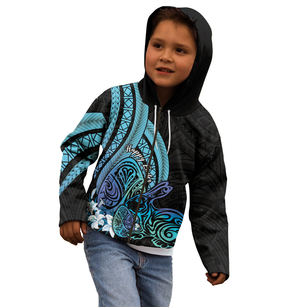 Turquoise Polynesia Easter Day Kid Hoodie Eggs With Bunny Polynesian Pattern LT14 - Polynesian Pride