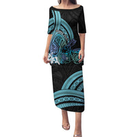 Turquoise Polynesia Easter Day Puletasi Eggs With Bunny Polynesian Pattern LT14 Long Dress Turquoise - Polynesian Pride