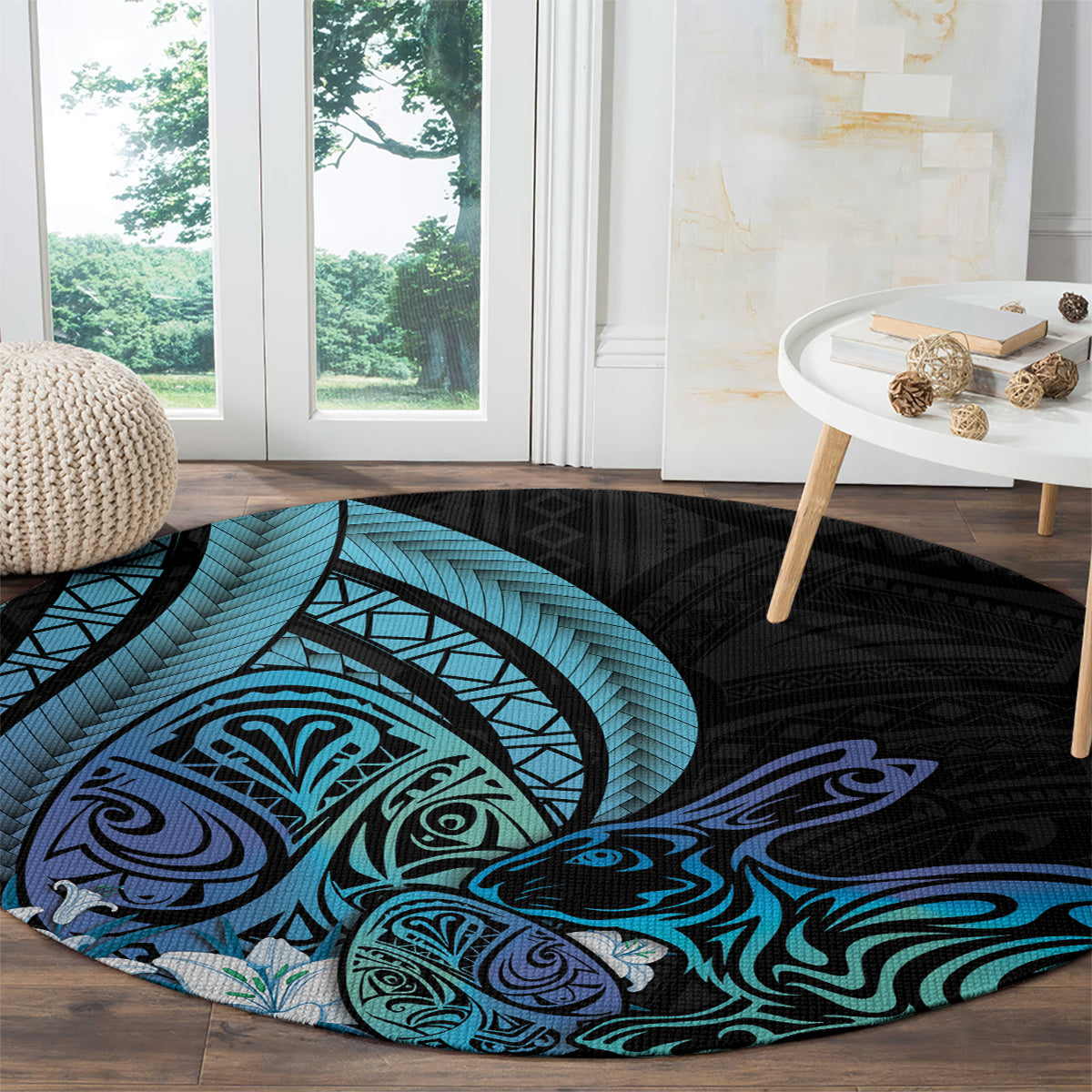 Turquoise Polynesia Easter Day Round Carpet Eggs With Bunny Polynesian Pattern LT14 - Polynesian Pride