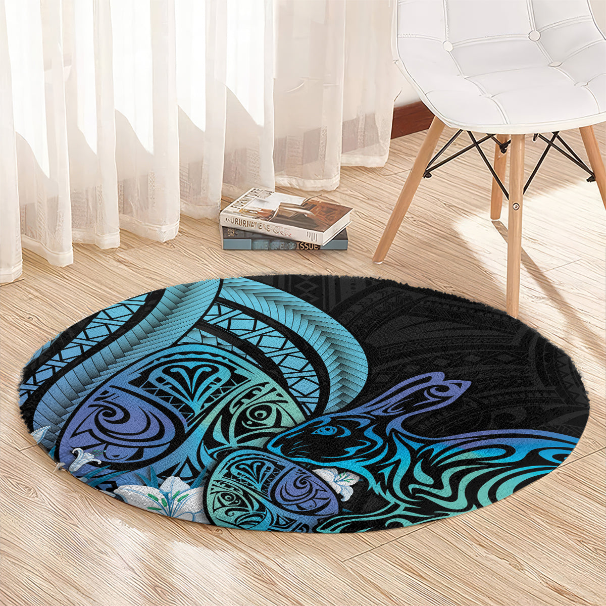 Turquoise Polynesia Easter Day Round Carpet Eggs With Bunny Polynesian Pattern LT14 - Polynesian Pride