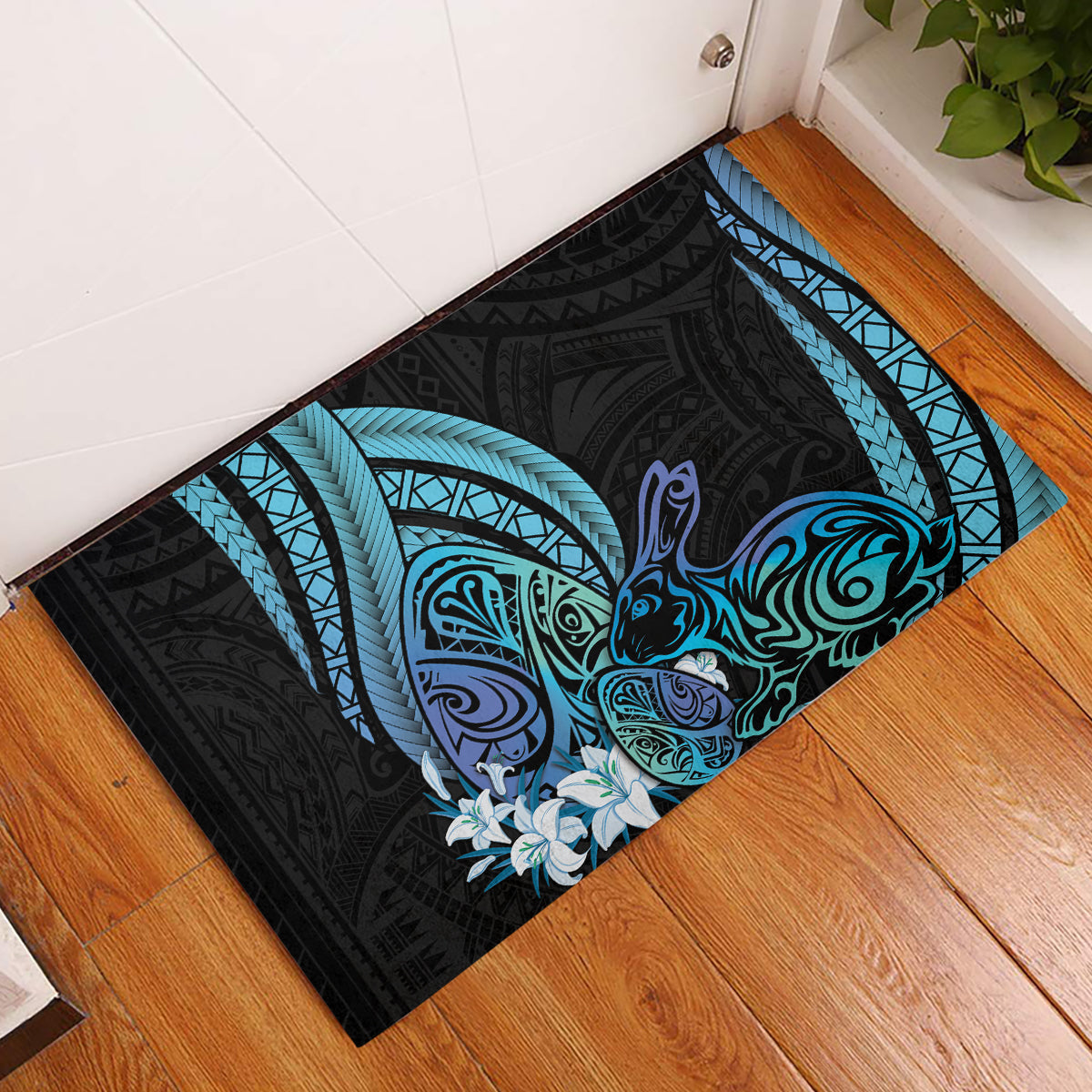 Turquoise Polynesia Easter Day Rubber Doormat Eggs With Bunny Polynesian Pattern LT14 Turquoise - Polynesian Pride