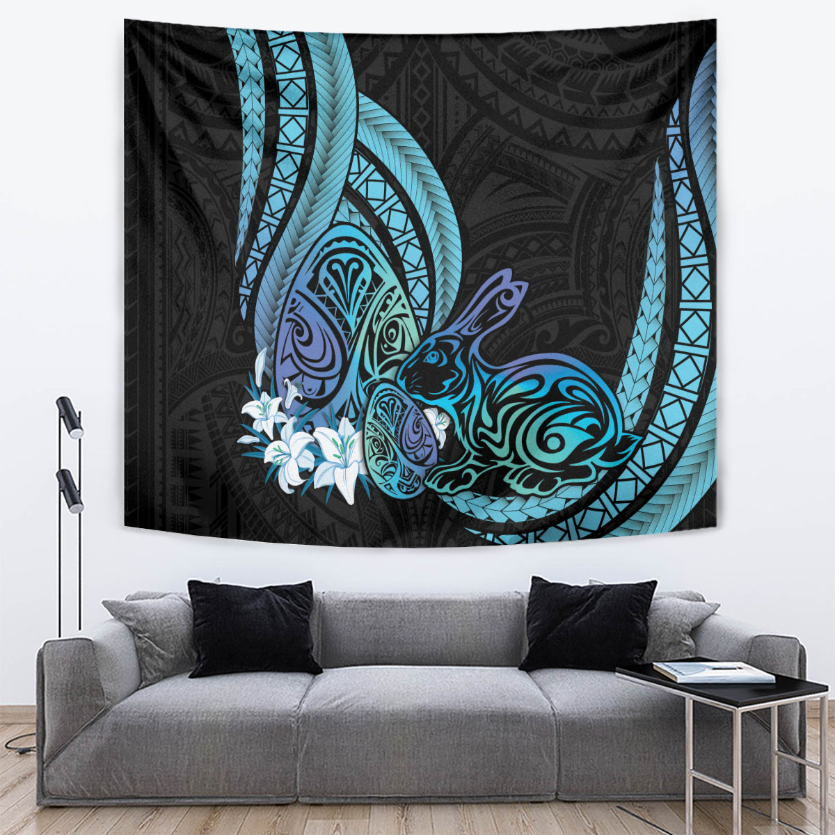 Turquoise Polynesia Easter Day Tapestry Eggs With Bunny Polynesian Pattern LT14 Turquoise - Polynesian Pride