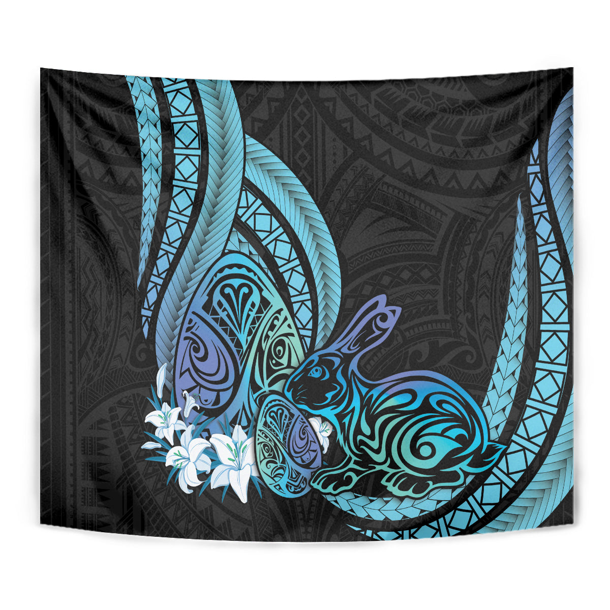 Turquoise Polynesia Easter Day Tapestry Eggs With Bunny Polynesian Pattern LT14 - Polynesian Pride