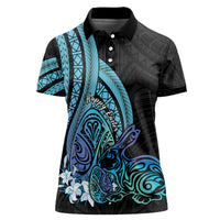 Turquoise Polynesia Easter Day Women Polo Shirt Eggs With Bunny Polynesian Pattern LT14 Female Turquoise - Polynesian Pride