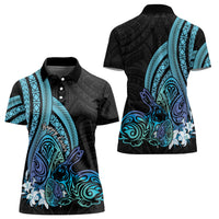 Turquoise Polynesia Easter Day Women Polo Shirt Eggs With Bunny Polynesian Pattern LT14 - Polynesian Pride