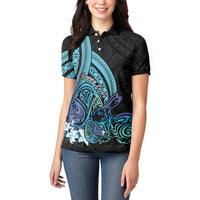 Turquoise Polynesia Easter Day Women Polo Shirt Eggs With Bunny Polynesian Pattern LT14 - Polynesian Pride