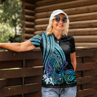 Turquoise Polynesia Easter Day Women Polo Shirt Eggs With Bunny Polynesian Pattern LT14 - Polynesian Pride