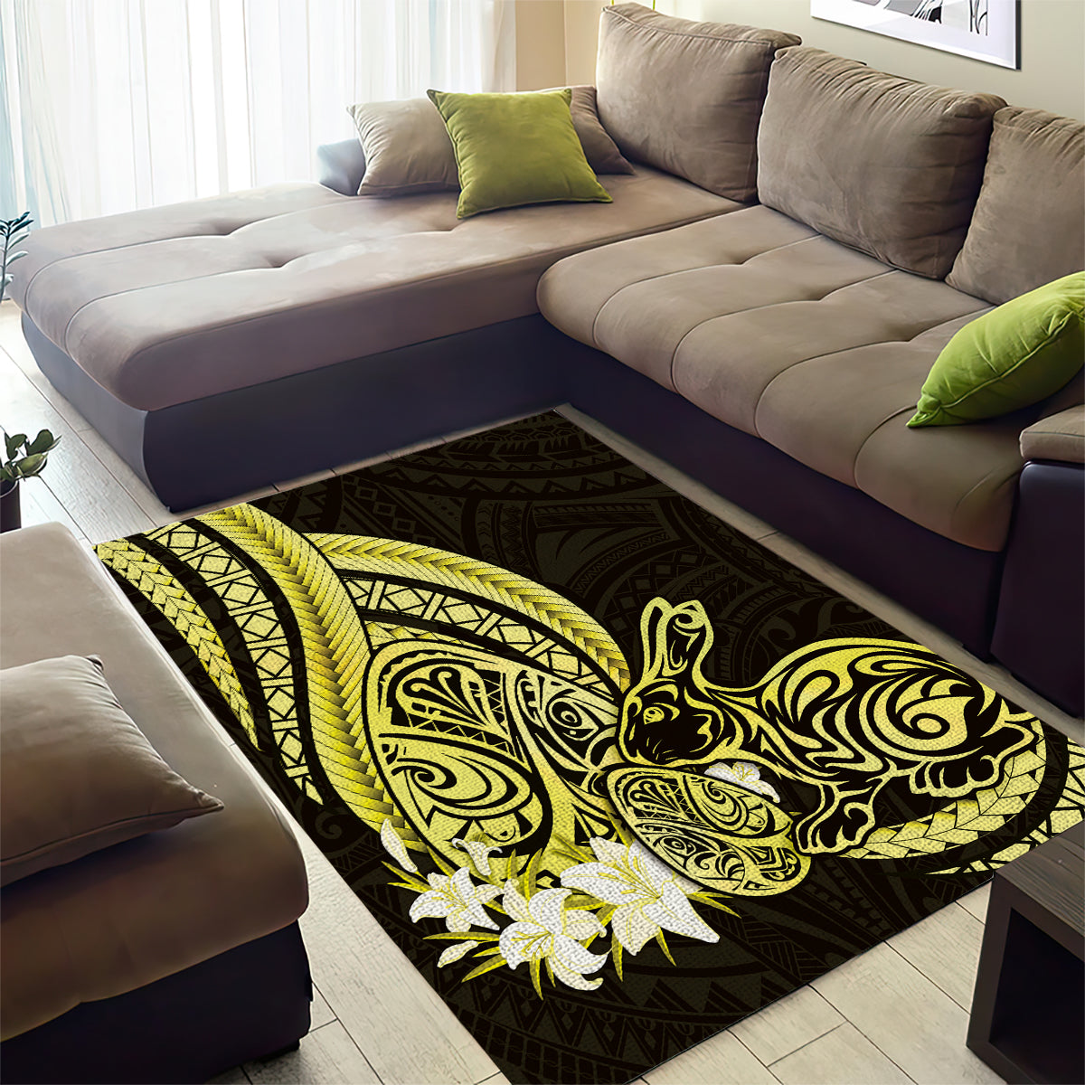Yellow Polynesia Easter Day Area Rug Eggs With Bunny Polynesian Pattern LT14 - Polynesian Pride