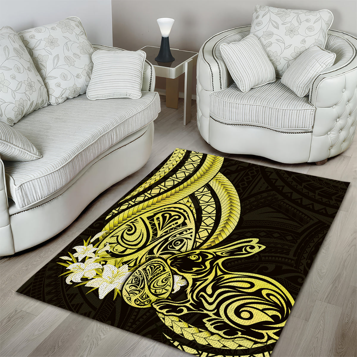 Yellow Polynesia Easter Day Area Rug Eggs With Bunny Polynesian Pattern LT14 - Polynesian Pride