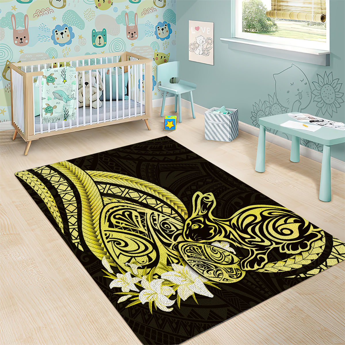 Yellow Polynesia Easter Day Area Rug Eggs With Bunny Polynesian Pattern LT14 - Polynesian Pride