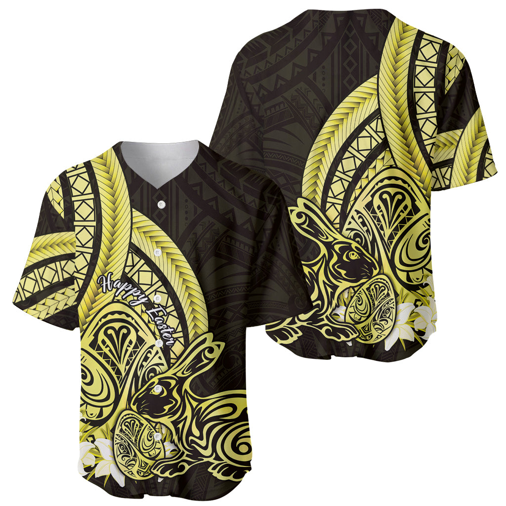 Yellow Polynesia Easter Day Baseball Jersey Eggs With Bunny Polynesian Pattern LT14 - Polynesian Pride