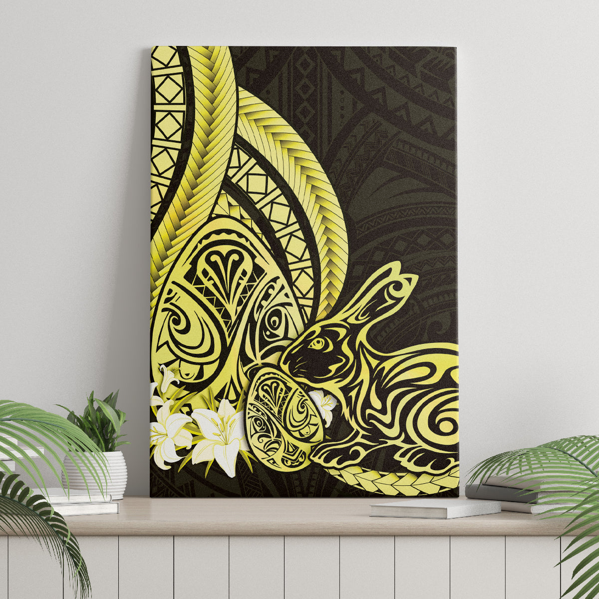 Yellow Polynesia Easter Day Canvas Wall Art Eggs With Bunny Polynesian Pattern LT14 - Polynesian Pride