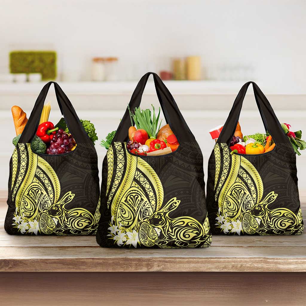 Yellow Polynesia Easter Day Grocery Bag Eggs With Bunny Polynesian Pattern LT14 3-pack One Size Yellow - Polynesian Pride