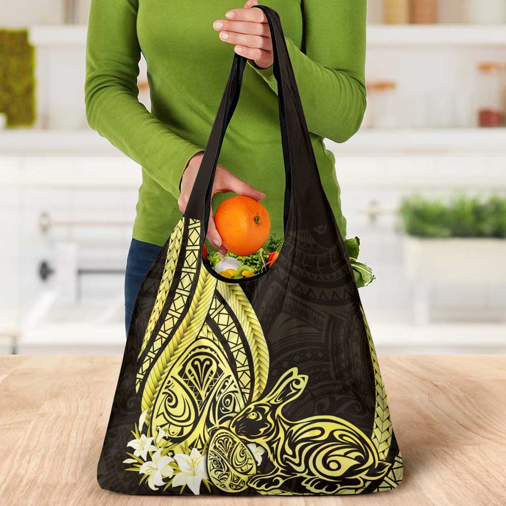 Yellow Polynesia Easter Day Grocery Bag Eggs With Bunny Polynesian Pattern LT14 - Polynesian Pride