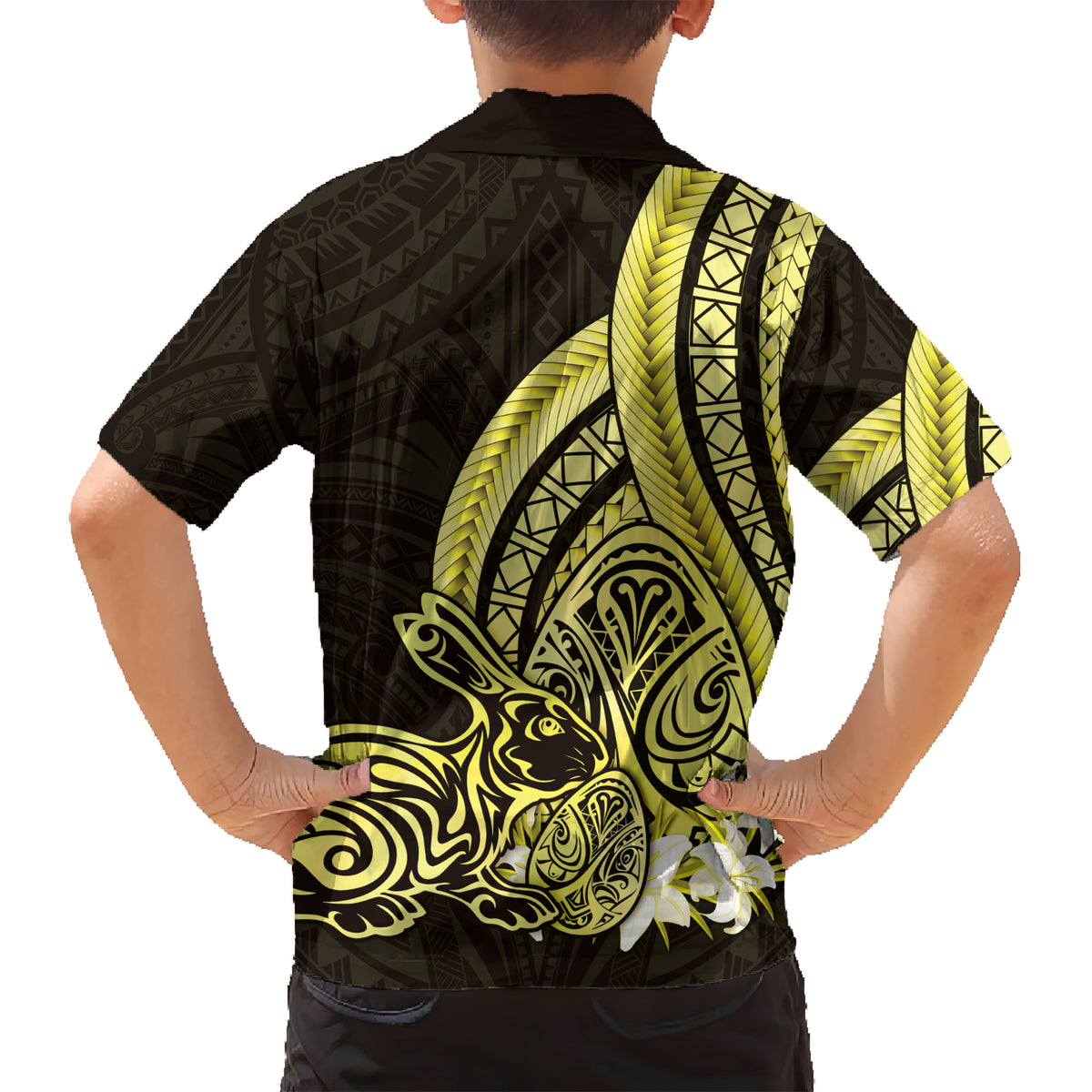 Yellow Polynesia Easter Day Kid Hawaiian Shirt Eggs With Bunny Polynesian Pattern LT14 - Polynesian Pride