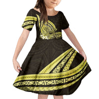 Yellow Polynesia Easter Day Kid Short Sleeve Dress Eggs With Bunny Polynesian Pattern LT14 KID Yellow - Polynesian Pride