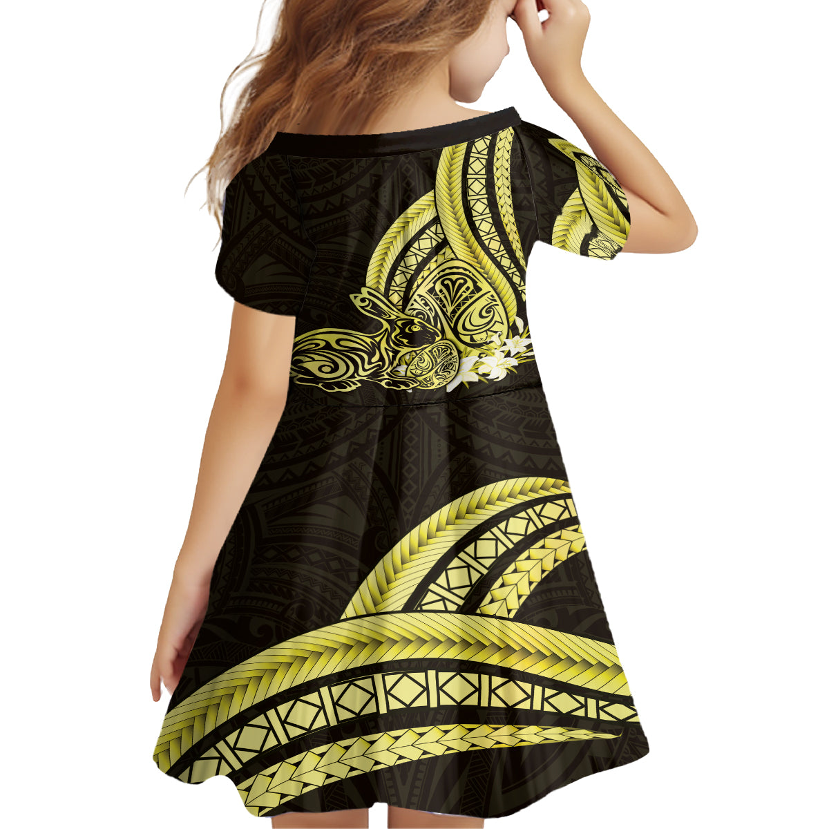 Yellow Polynesia Easter Day Kid Short Sleeve Dress Eggs With Bunny Polynesian Pattern LT14 - Polynesian Pride